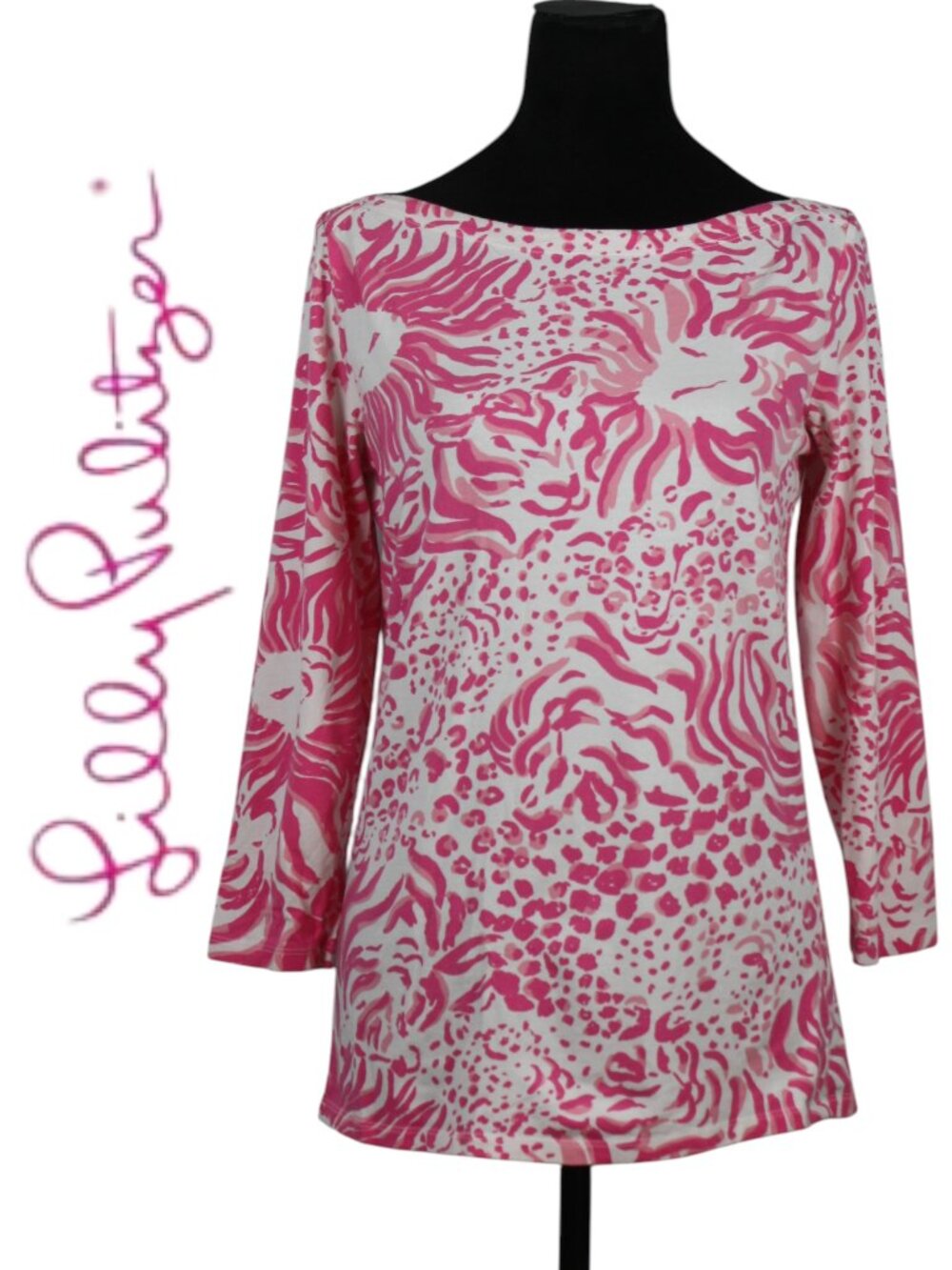 Lilly Pulitzer Pink and White T-Shirt Size Medium